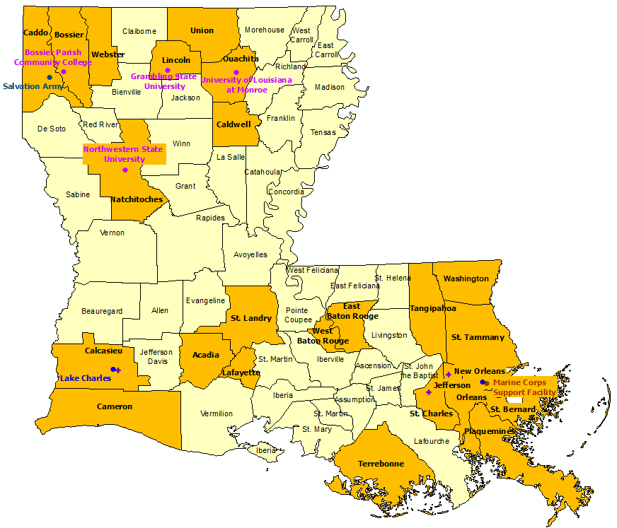 Louisiana Map with Counties