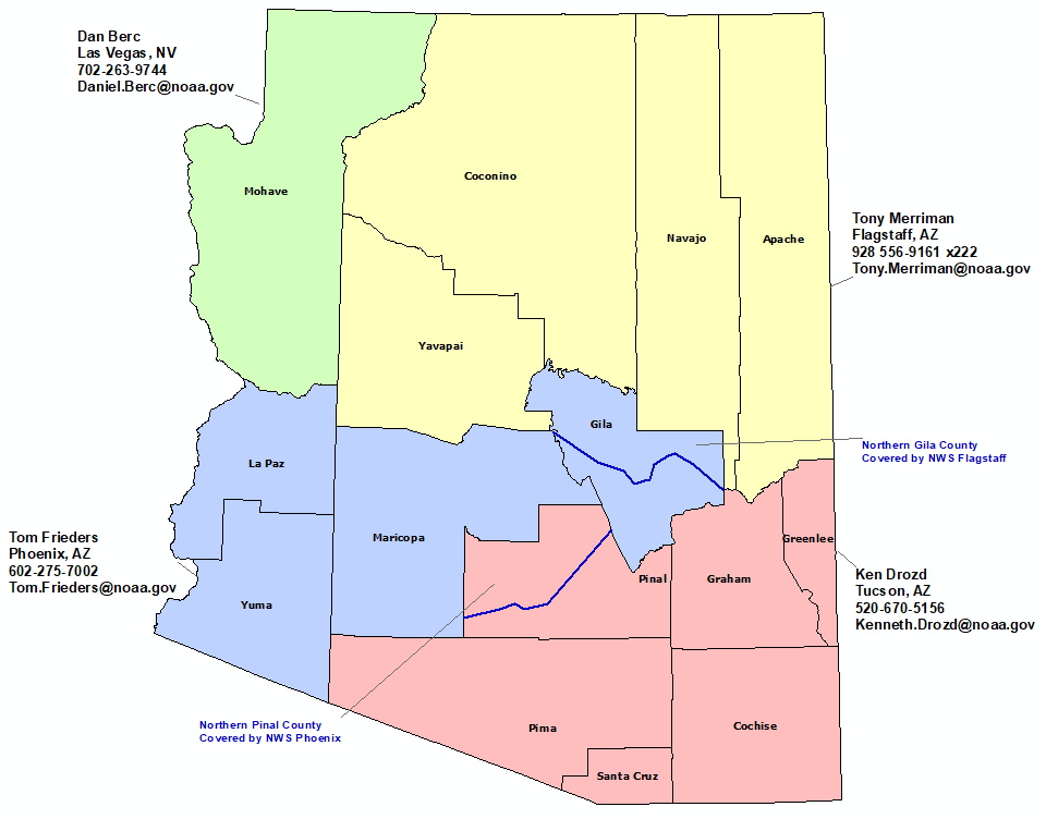 Arizona StormReady contact map.  