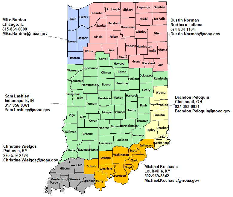 Indiana StormReady contact map