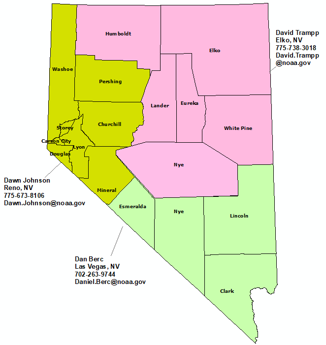 Nevada StormReady Contact map