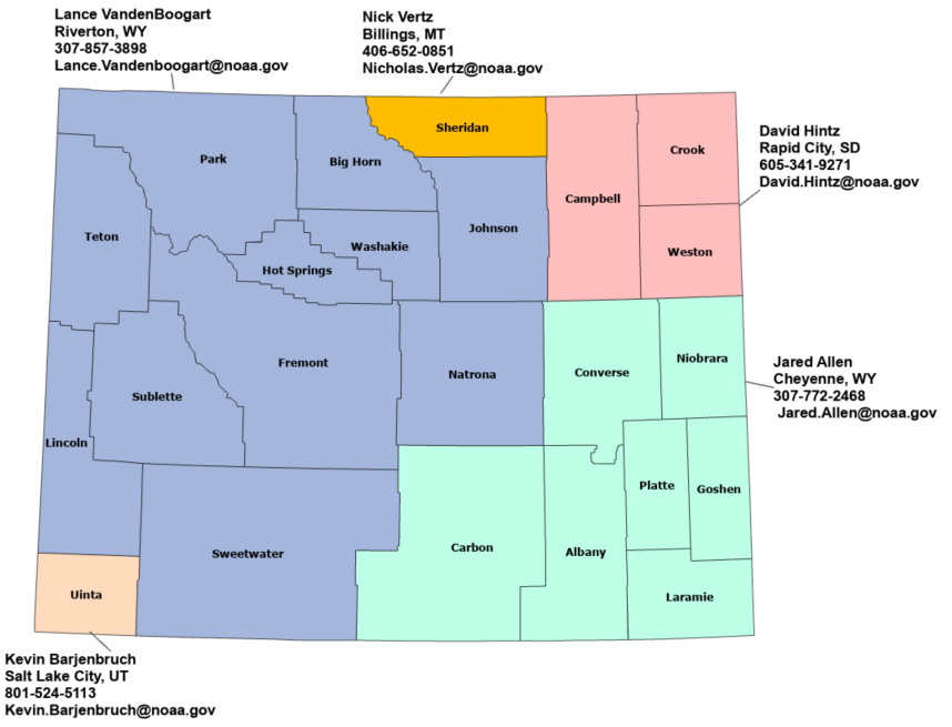 Wyoming StormReady Contact map