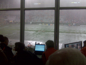 Alburn University control booth looking at stadium field