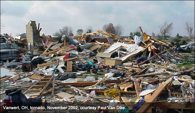 Tornado damage from Van Wert, OH, tornado