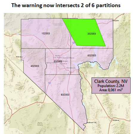 map showing warning interesectiong two counties instead of 6