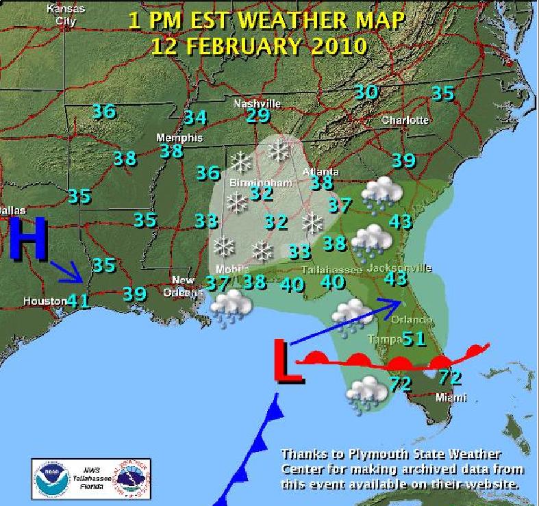 weather map for florida Snowstorm Of February 12 2010 weather map for florida