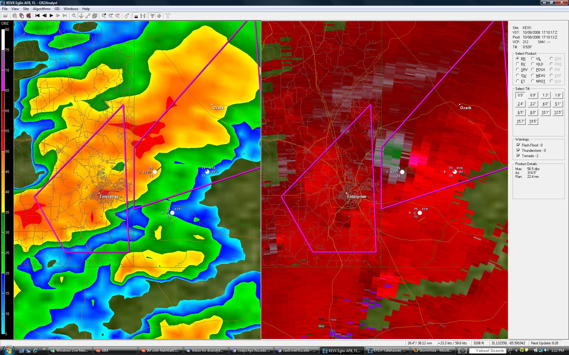 Image of tornadic supercell northeast of Enterprise AL from the KEVX WSR 88D