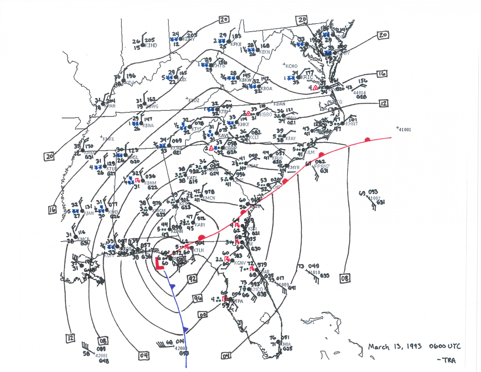 1993 Storm of the Century Surface Analysis at 1 AM March 13, 1993