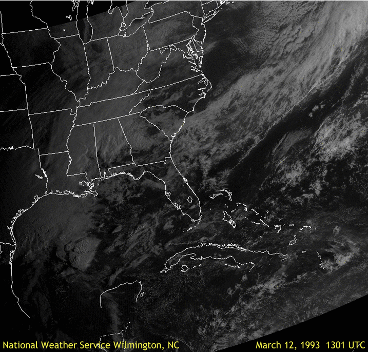 Visible satellite loop of the 1993 Storm of the Century