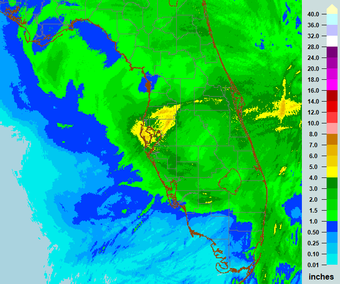 Rainfall from Hurricane Nicole across the Florida peninsula