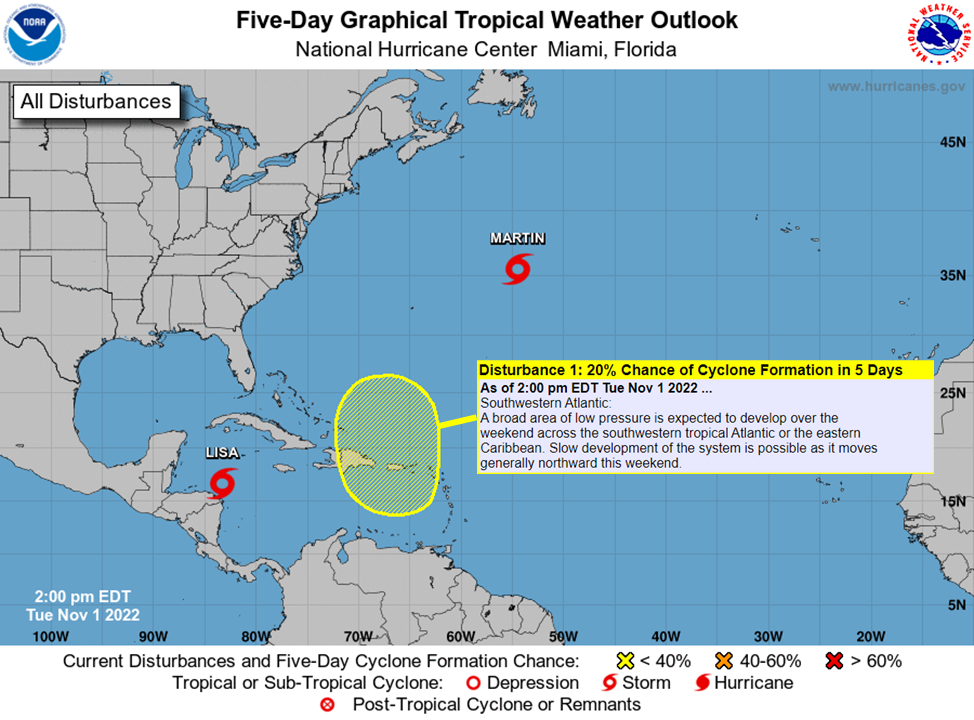 NHC 5-Day Tropical Weather Outlook from November 1, 2022