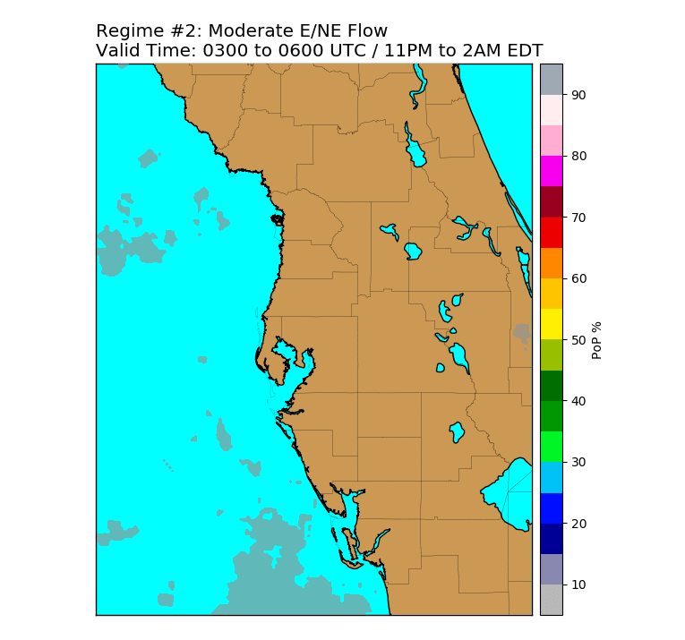 Regime 2: NE/E Wind at 4 to 10 knots, 3-hour Late Eve graphic