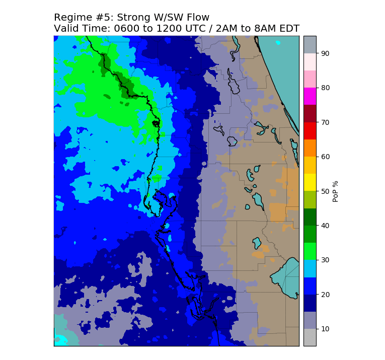 Regime 5: SW/W Wind > 10 knots, 6-hour Late Night graphic