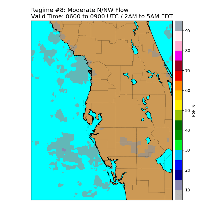 Regime 8: NW/N Wind 4 to 10 knots, 3-hour Late Night graphic