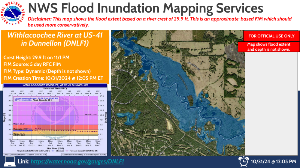 Withlacoochee River at Dunnellon Inundation Mapping during Hurricane Milton