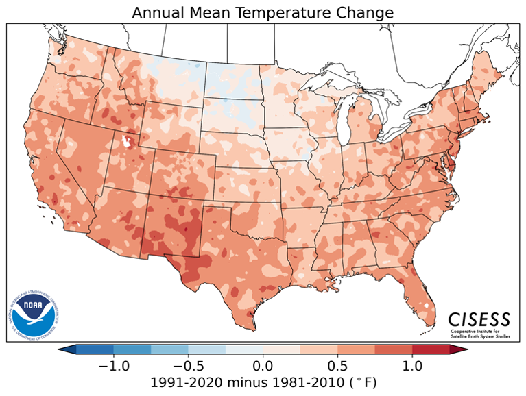 Annual Mean Temperature Change for CONUS