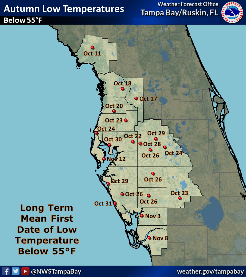 Long Term Mean Date of First Low Temperature at or below 55 degrees Fahrenheit