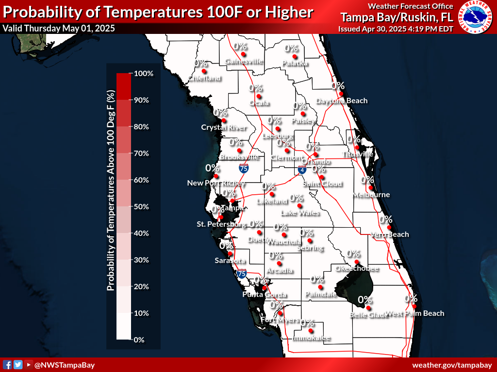 Probability of Temperature 100F or greater Day 1