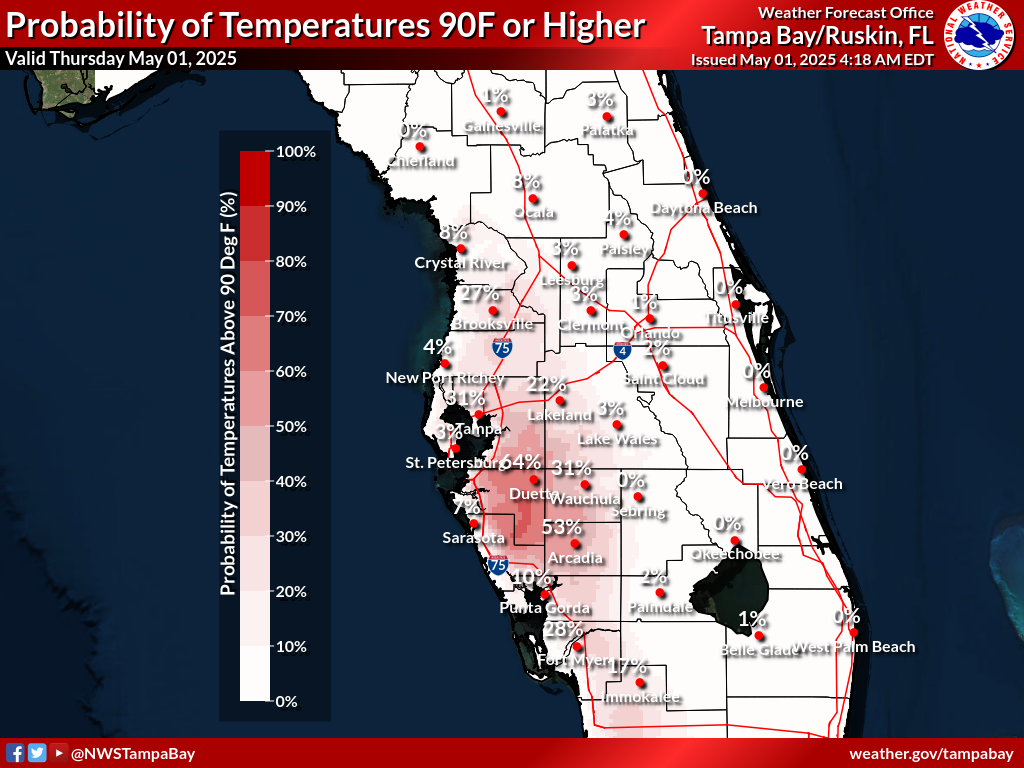 Probability of Temperature 90F or greater Day 1