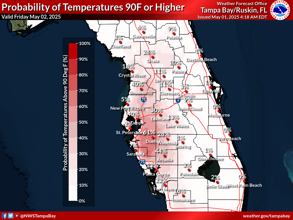 Probability of Temperature 90F or greater Day 2