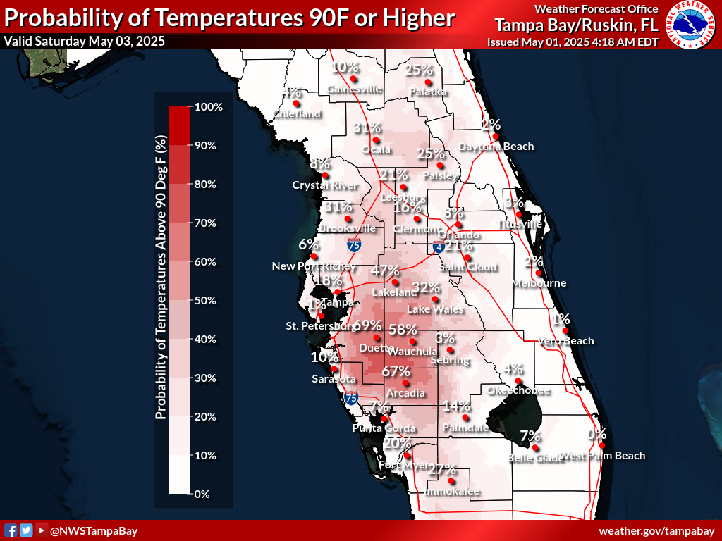 Probability of Temperature 90F or greater Day 3