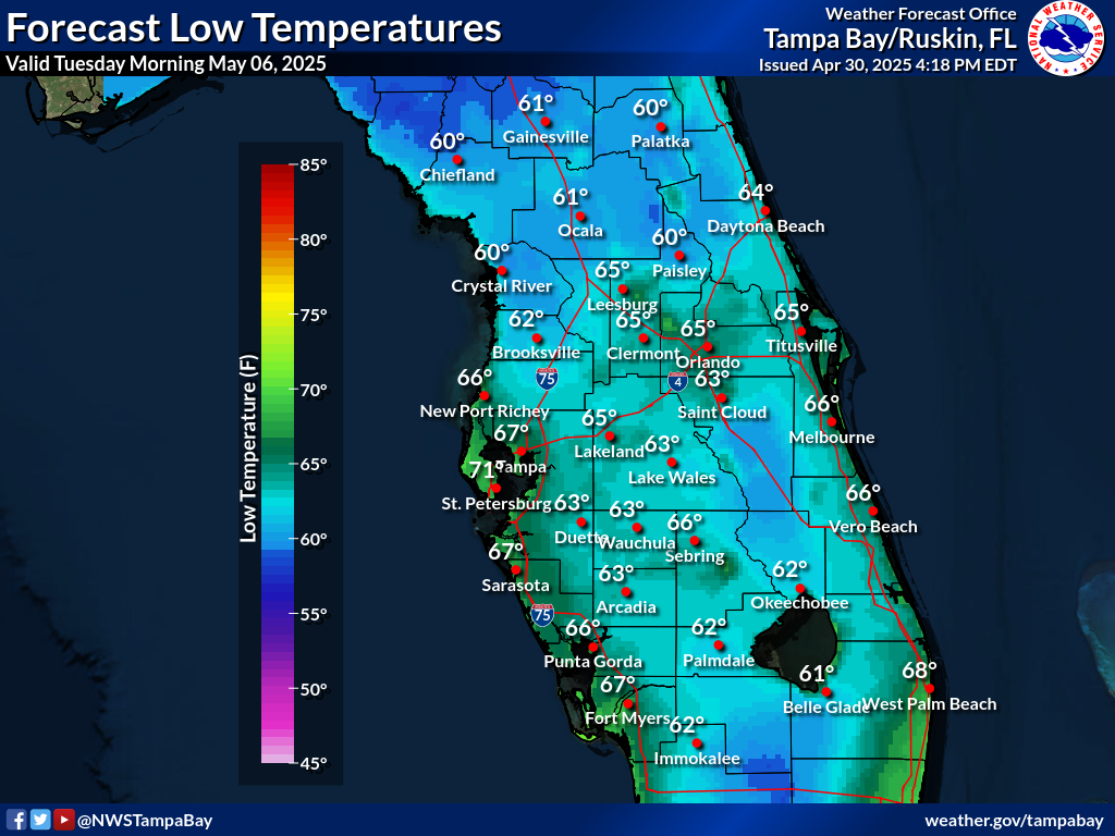 Expected Low Temperature for Night 6