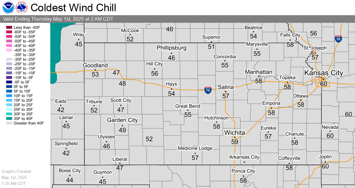 Today's Coldest Wind Chills