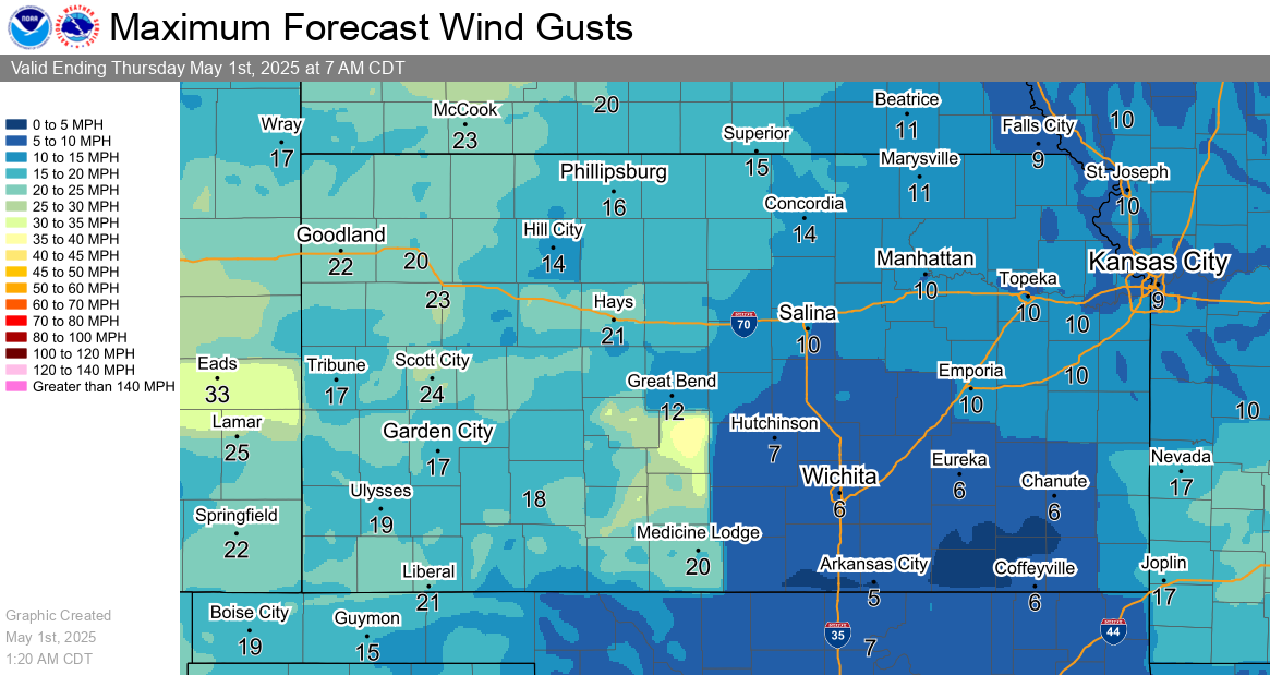 Tonight's Highest Wind Gusts
