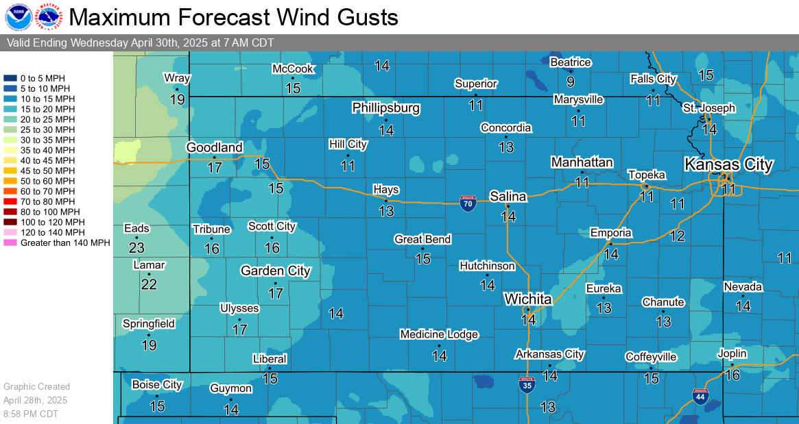 Tomorrow Night's Highest Wind Gusts