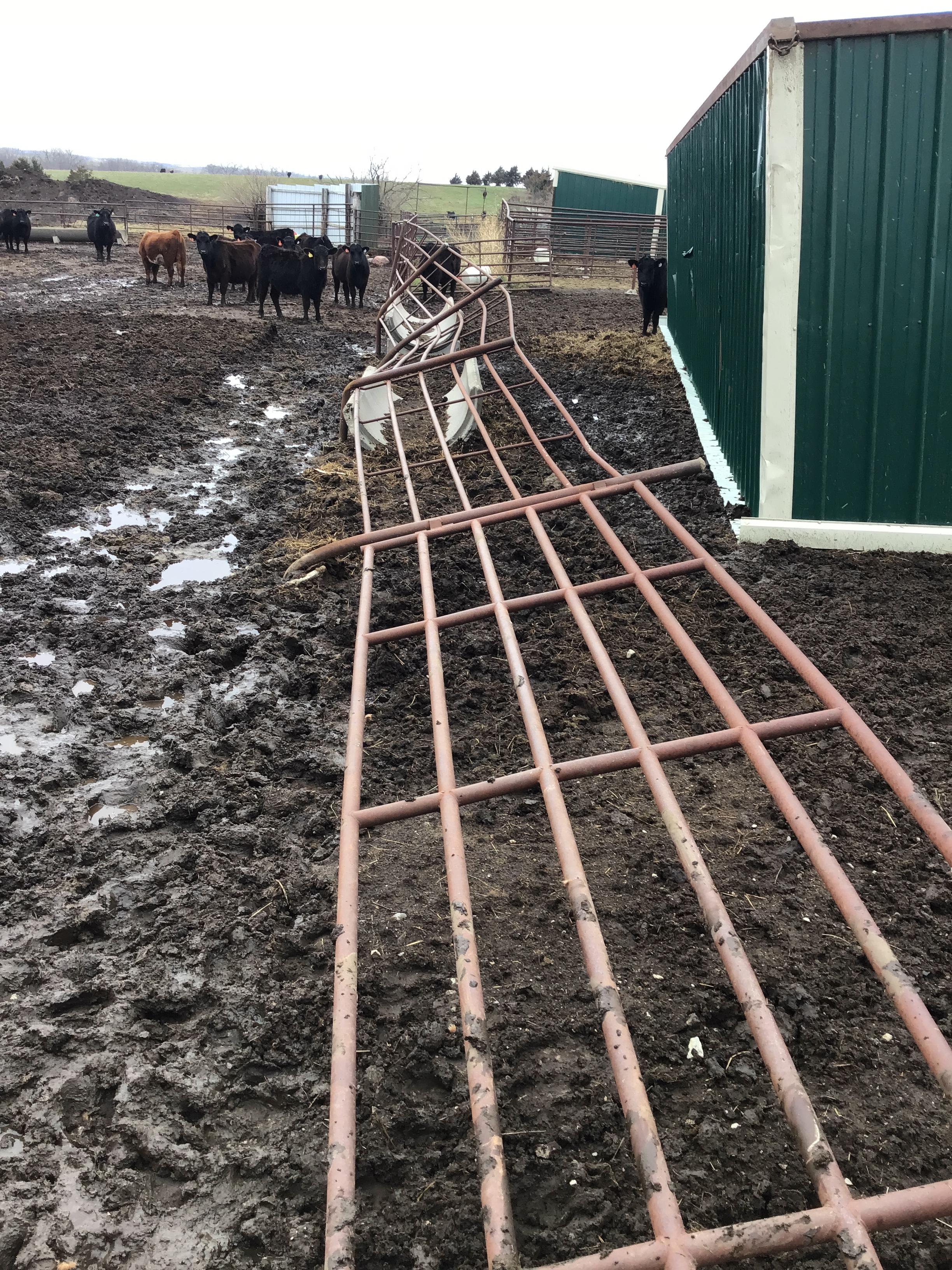 Metal fence bent over and pulled out of concrete.