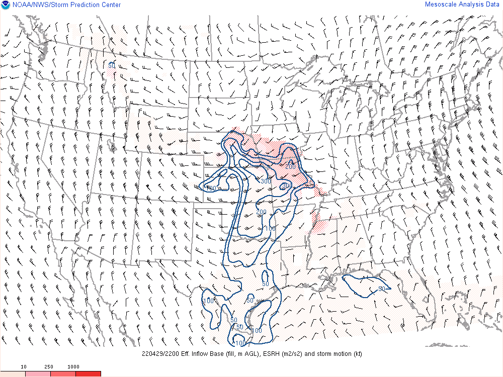 Effective Storm Relative Helicity valid at 5pm.