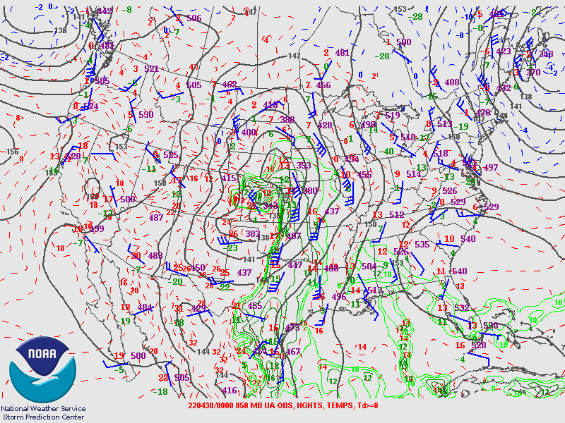 850 mb pattern valid at 7pm.	