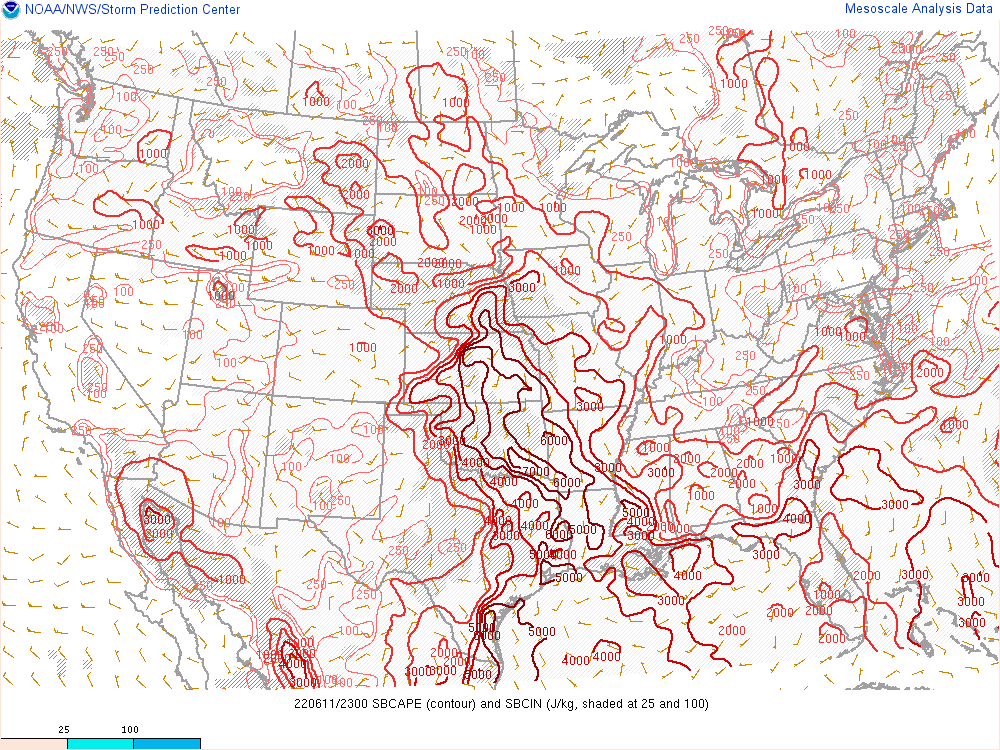 Surface Based CAPE valid at 7 pm	