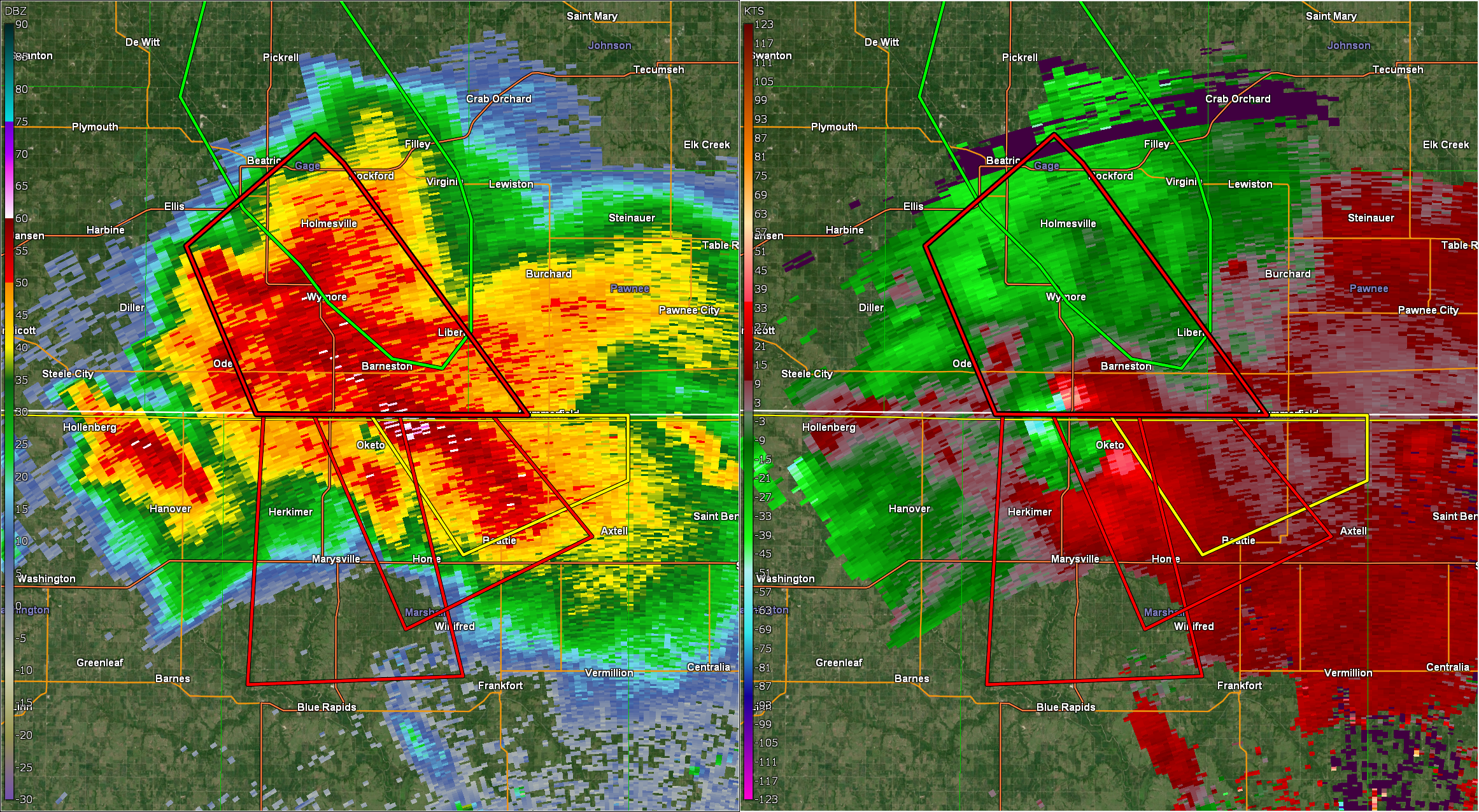 Radar at 5:45 PM as the tornado neared the Kansas/Nebraska border.