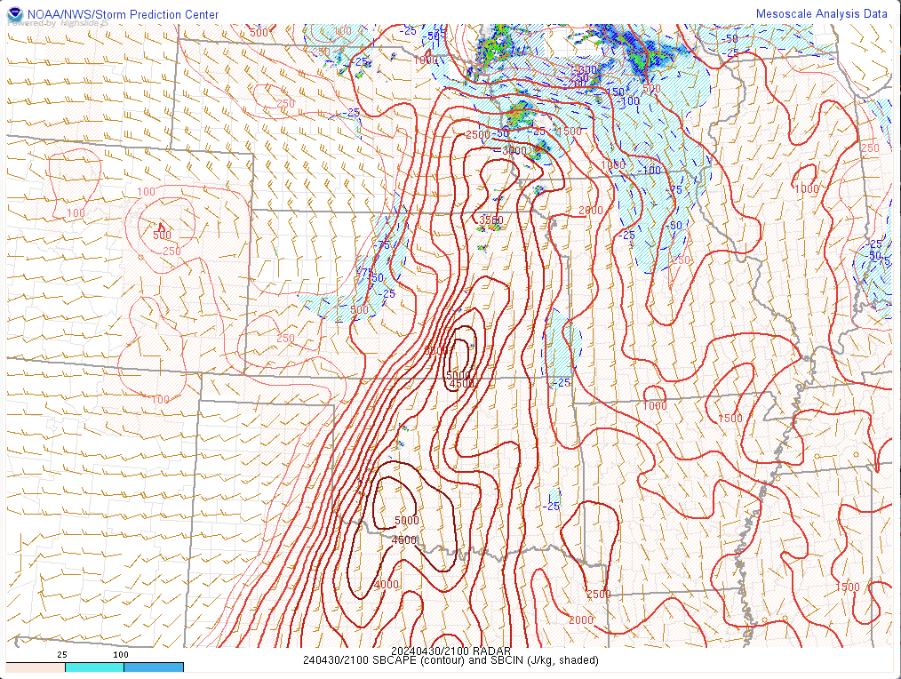 Surface based CAPE at 4PM