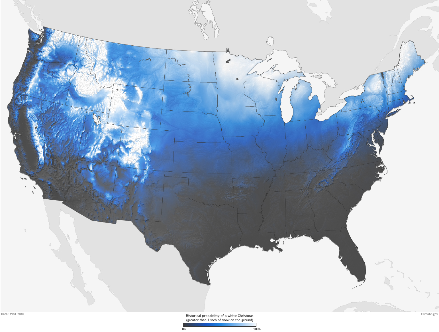 Climatology of Seeing a White Christmas