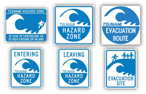 California Tsunami signs.  See text above for description.