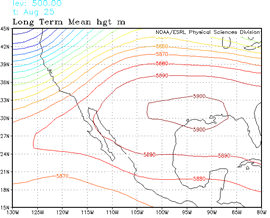 Mean 500mb height, August 25 (late monsoon)