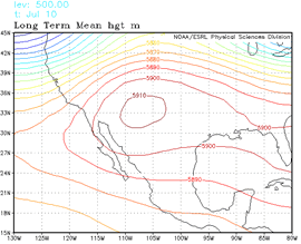 Mean 500mb heights, July 10 (monsoon onset)