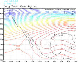Mean 500mb height, September 15 (monsoon decay)