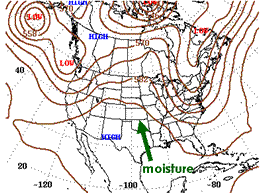 Figure 3: Upper level ridge centered in northwest Mexico blocks the moisture in the Gulf of America from entering the Southwest.