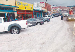 Picture of hail covering the ground in Cananea Sonora Mexico.