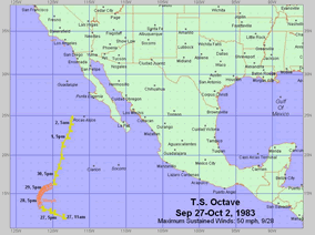 Image of Tropical Storm Octave track.