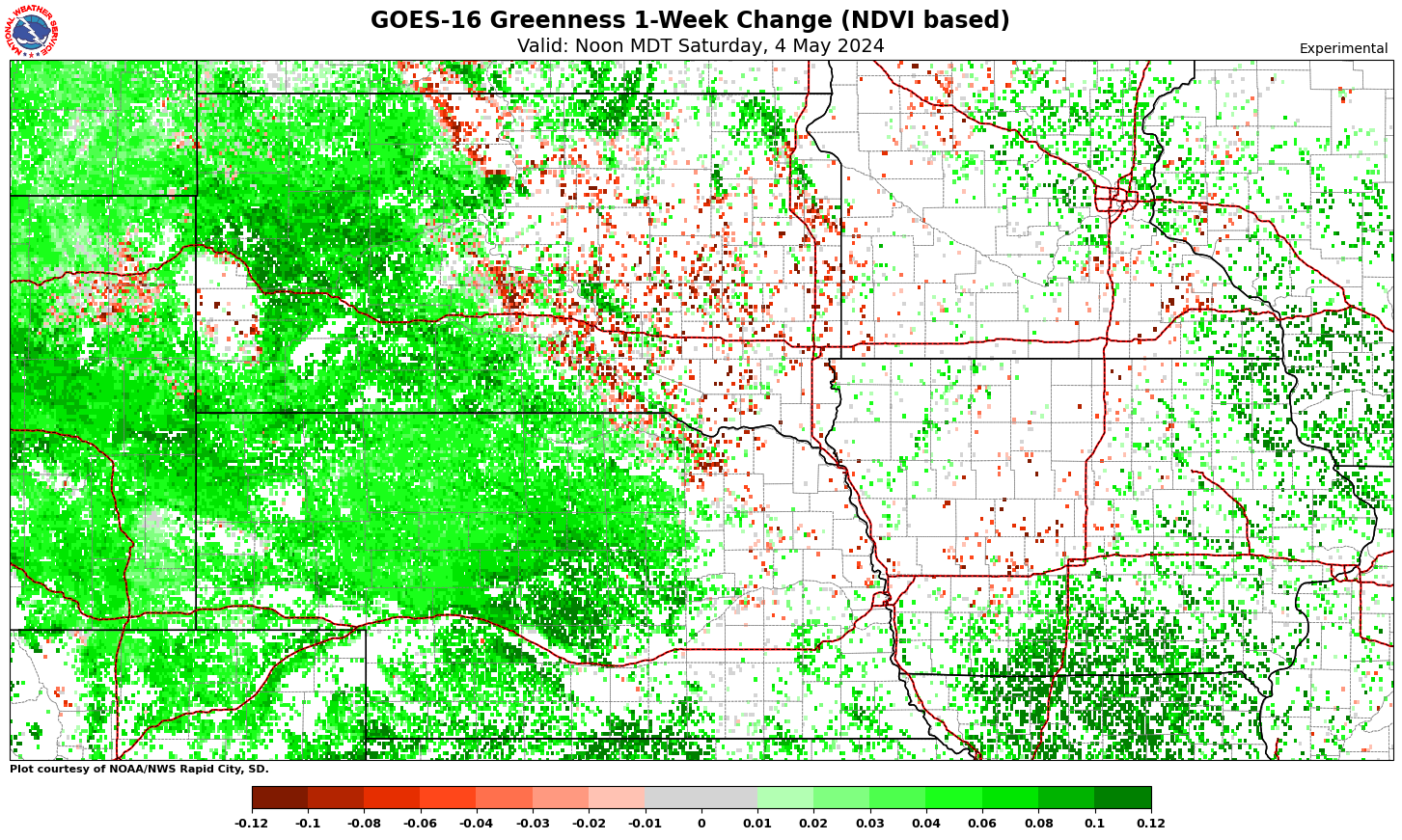 GOES-16 Greenness 5-Day Change (NDVI based)
