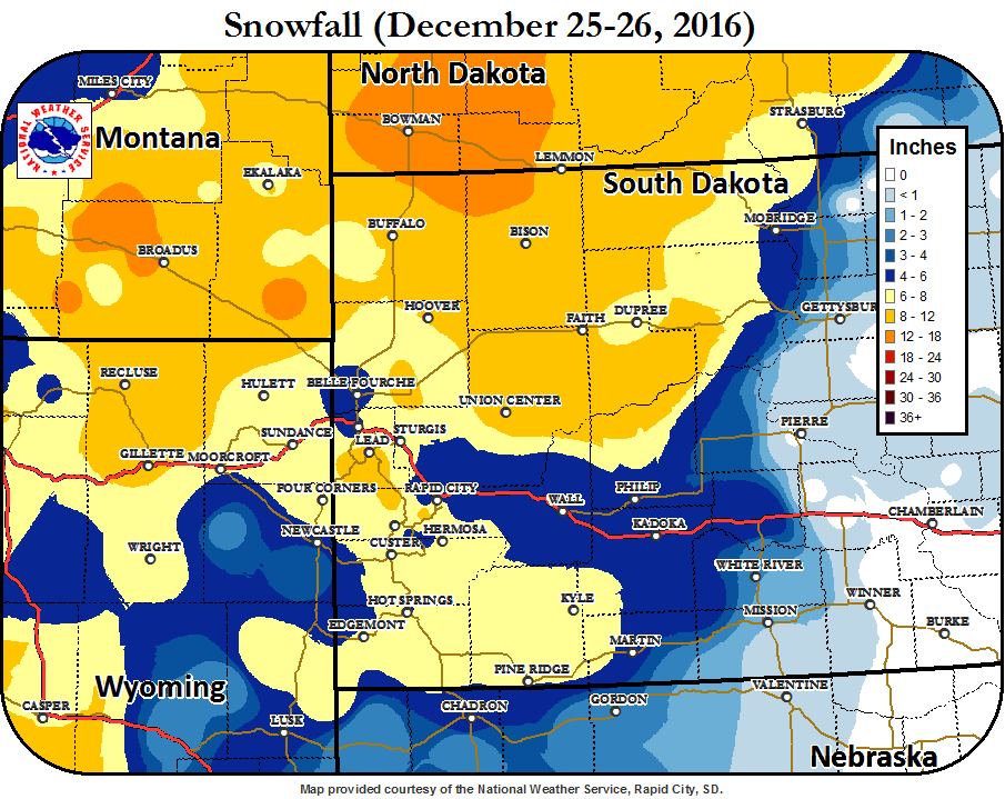 December 25-26, 2016 Snowfall Map