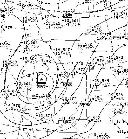 500 mb DIFAX upper-air map at 00z on June 5, 1999