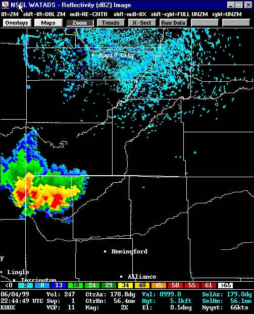 Reflectivity loop from 4:54 to 8:10 pm MDT on June 4, 1999