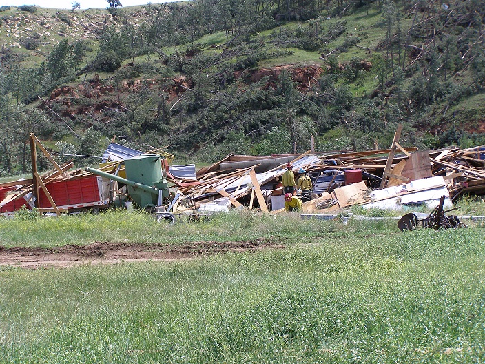 Remnants of a metal shop building