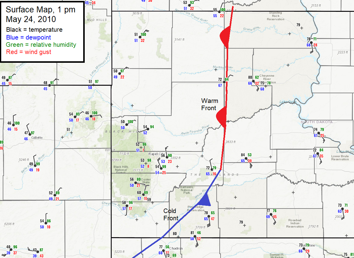 Surface map valid 1 pm MDT 24 May 2010