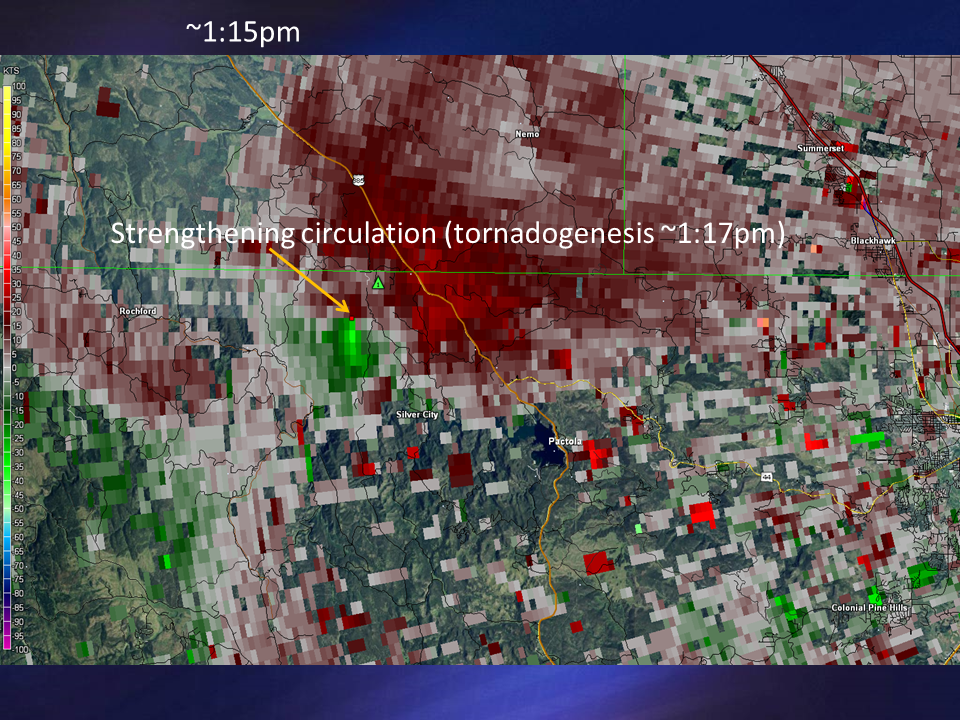 Radar velocity image at 1:15 pm MDT