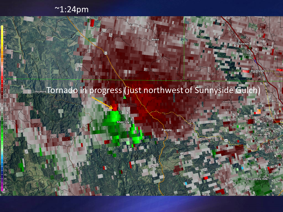 Radar velocity image at 1:28 pm MDT